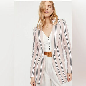 Free People Rose Pink Oversized Striped Knit Uptown Women Blazer size Small